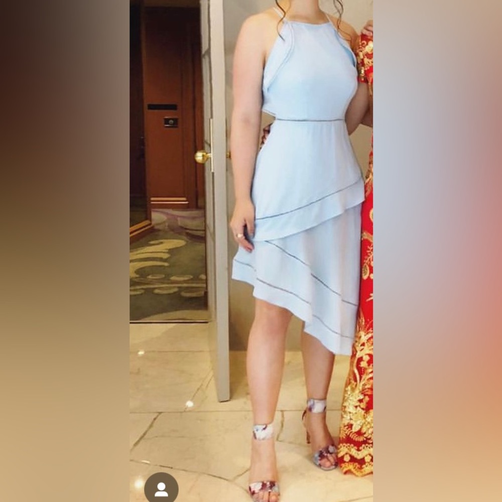 BOOHOO (EUC)✨BABY BLUE ASYMMETRIC MIDI DRESS